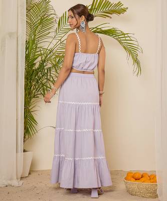 lavender cotton crop top & tiered skirt co-ord set 4