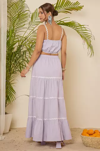 lavender cotton crop top & tiered skirt co-ord set
