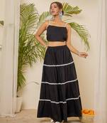 black cotton crop top & tiered skirt co-ord set