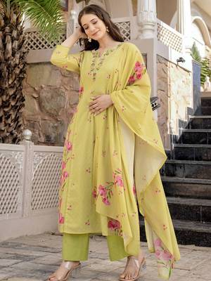 Lemon chanderi butti printed kurta pant set 1