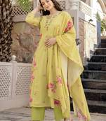 Lemon chanderi butti printed kurta pant set