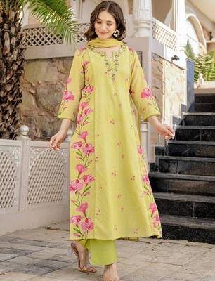 Lemon chanderi butti printed kurta pant set 2