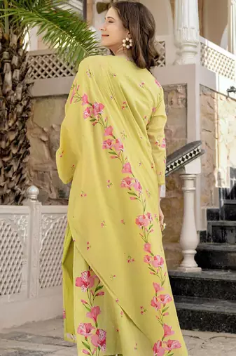 Lemon chanderi butti printed kurta pant set