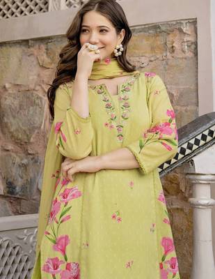 Lemon chanderi butti printed kurta pant set 4