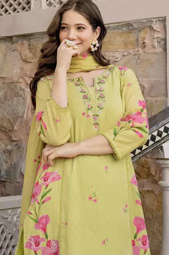 Lemon chanderi butti printed kurta pant set