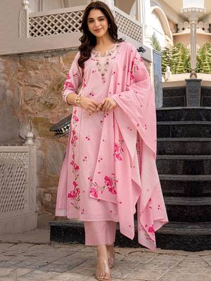 Pink chanderi butti printed kurta pant set 1