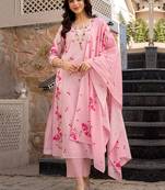 Pink chanderi butti printed kurta pant set