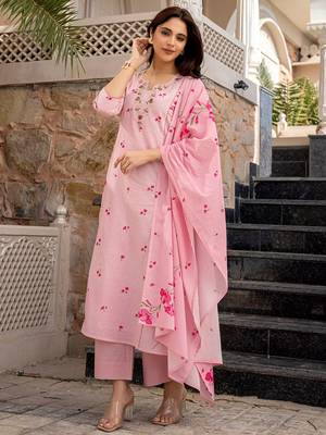 Pink chanderi butti printed kurta pant set 2