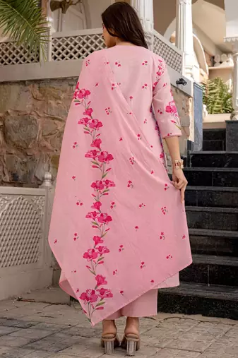 Pink chanderi butti printed kurta pant set