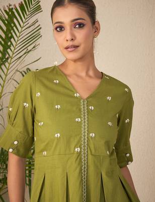 green embroidered cotton peplum top for women 5
