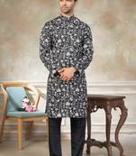 Black colour cotton with embroidery work kurta pajama menswear collections