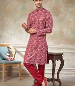 Red colour cotton with embroidery work kurta pajama menswear collections