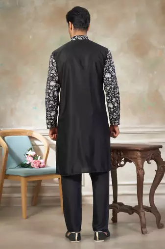 Black colour cotton with embroidery work kurta pajama menswear collections