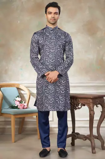 Blue colour cotton with embroidery work kurta pajama menswear collections