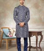 Blue colour cotton with embroidery work kurta pajama menswear collections