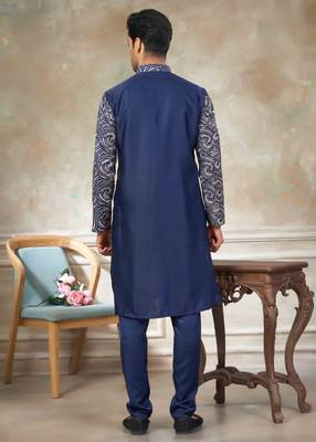 Blue colour cotton with embroidery work kurta pajama menswear collections 2