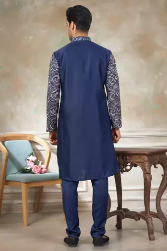 Blue colour cotton with embroidery work kurta pajama menswear collections