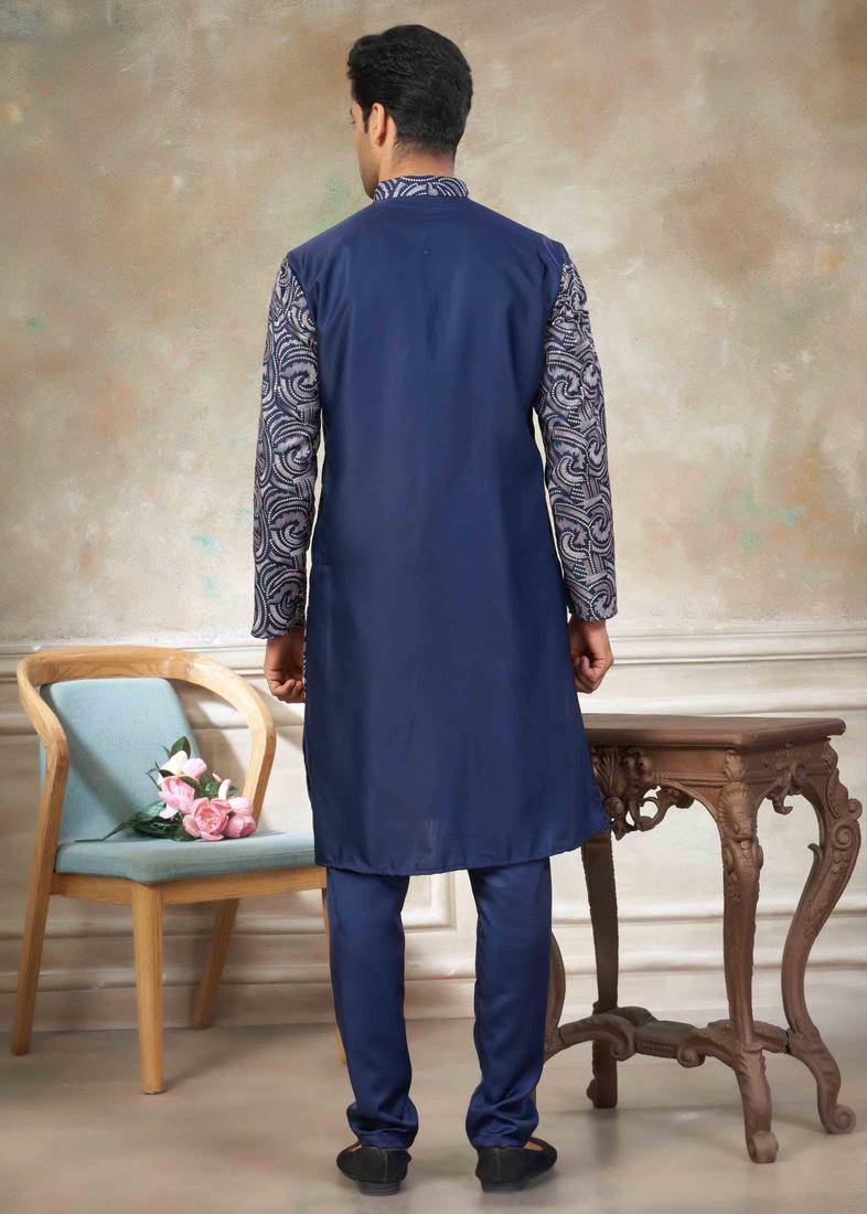 Blue colour cotton with embroidery work kurta pajama menswear collections