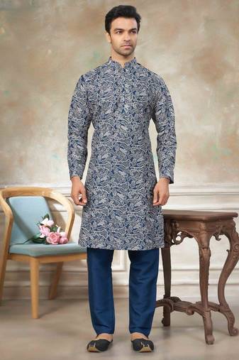 Teal blue colour cotton with embroidery work kurta pajama menswear collections
