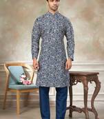 Teal blue colour cotton with embroidery work kurta pajama menswear collections