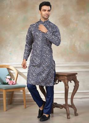 Blue colour cotton with embroidery work kurta pajama menswear collections 3