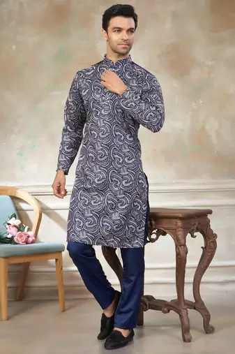 Blue colour cotton with embroidery work kurta pajama menswear collections