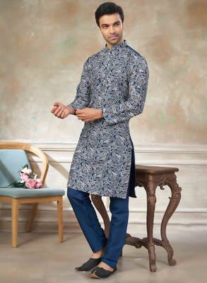 Teal blue colour cotton with embroidery work kurta pajama menswear collections 3