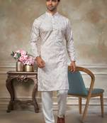 White colour cotton with embroidery work kurta pajama menswear collections