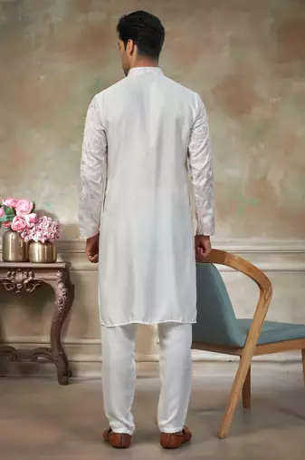 White colour cotton with embroidery work kurta pajama menswear collections