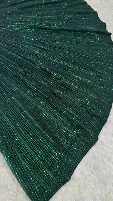 GREEN Rainbow Sequins & Dori Work Net Flared Lehenga with Net Dupatta and Unstitched Net Blouse 5