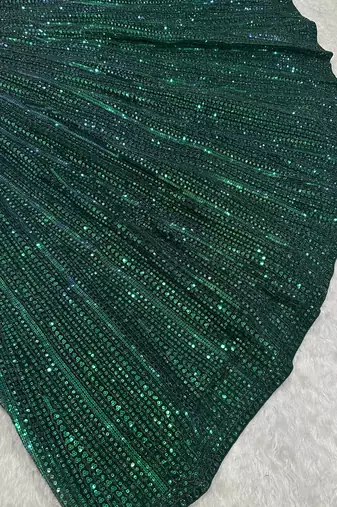 GREEN Rainbow Sequins & Dori Work Net Flared Lehenga with Net Dupatta and Unstitched Net Blouse