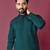 Green moti hand work roman silk kurta set for men