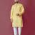 Yellow  moti hand work roman silk kurta set for men