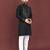 Black mirror work soft silk kurta set for men