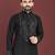 Black mirror work soft silk kurta set for men