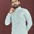 Teal green mirror work soft silk kurta set for men