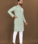 Pista rayon embroidered sqeuence work kurta pajama set