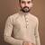 Beige embroidered jacquard kurta set for men