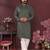 Green embroidered silk kurta set for men