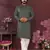 Green embroidered silk kurta set for men