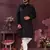 Black embroidered silk kurta set for men