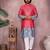 Red cotton mens kurta with embroidery print indian