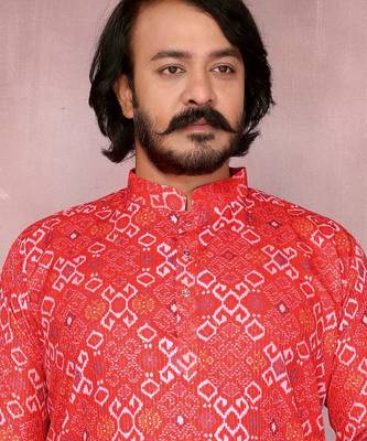 Red cotton sequin kurta set 2