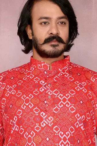 Red cotton sequin kurta set