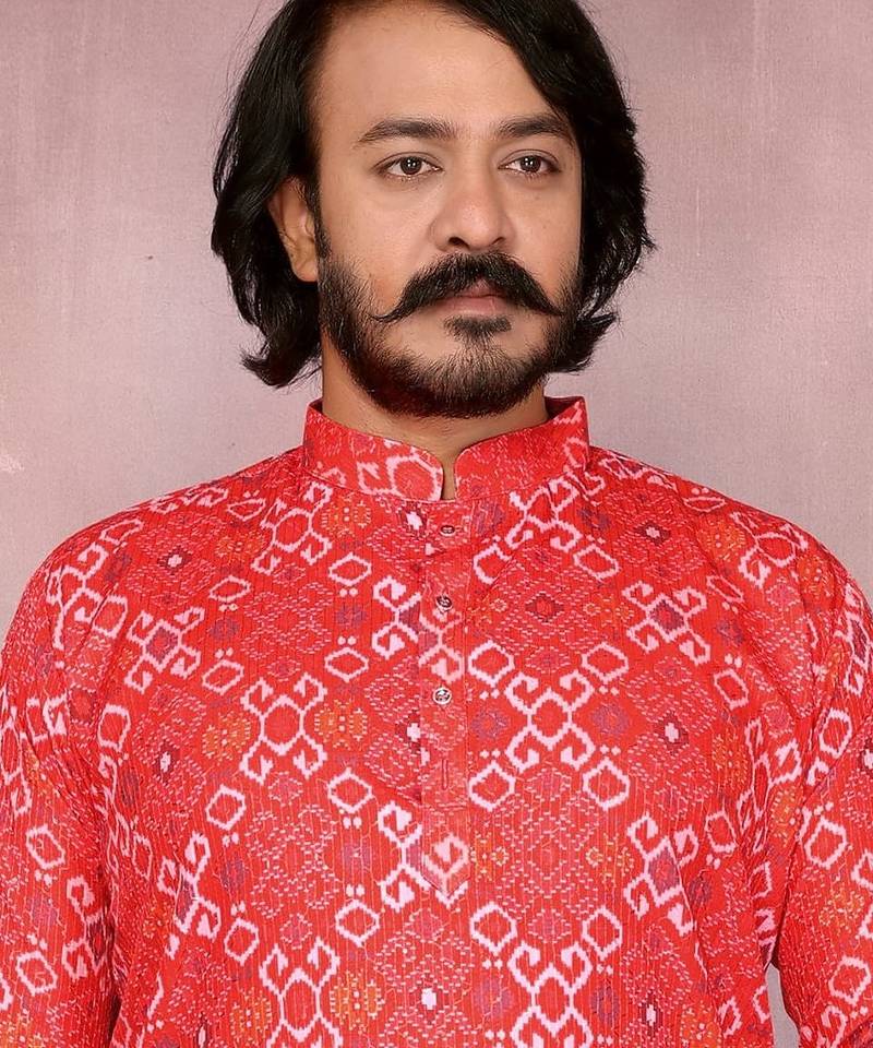 Red cotton sequin kurta set