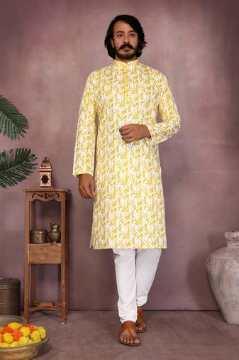 Yellow cotton sequin kurta set