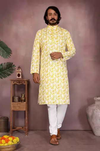 Yellow cotton sequin kurta set
