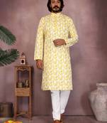 Yellow cotton sequin kurta set