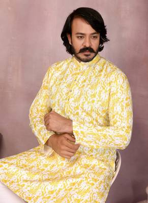 Yellow cotton sequin kurta set 2