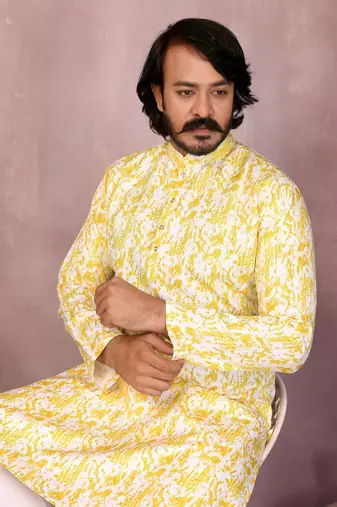 Yellow cotton sequin kurta set